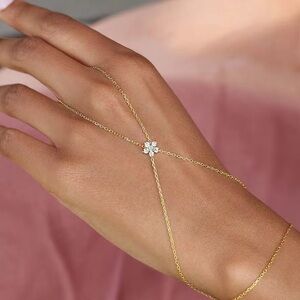 Anthropologie Gold Floral Hand Chain Bracelet